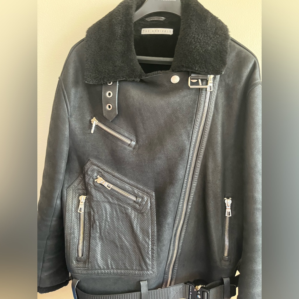 The Arrivals Shearling Moto Moya Black Leather Biker Jacket Size M